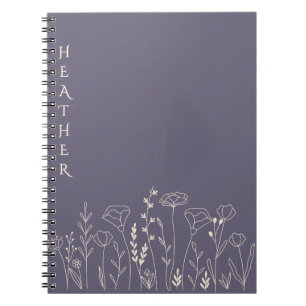 Boho Wildflower Personalized Grey Gift for Her Notebook