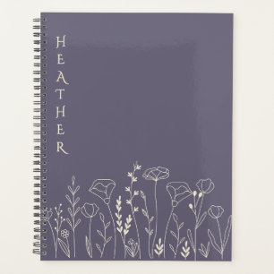 Boho Wildflower Personalized Grey Gift for Her Planner