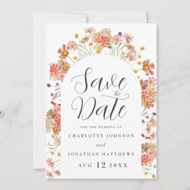 Boho Wildflower Photo Arch Wedding Save The Date (Front)