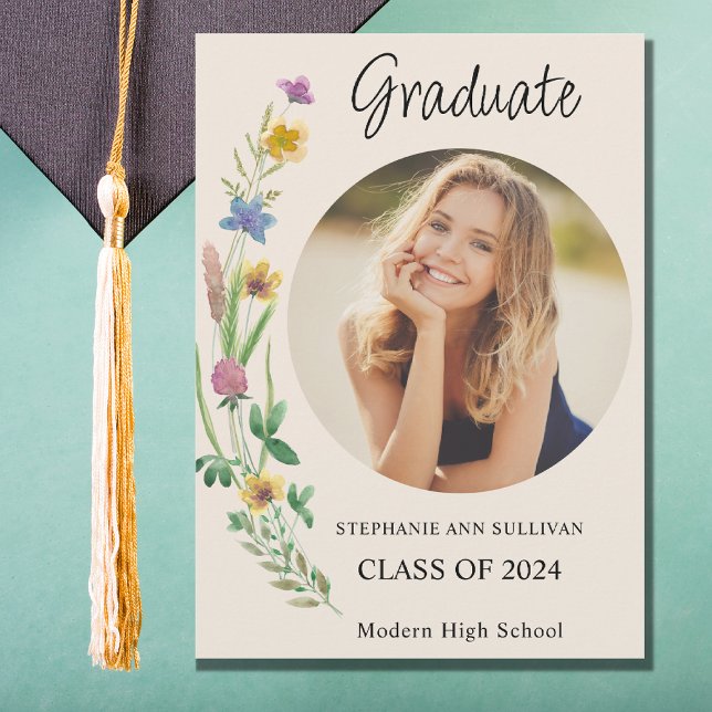 Boho Wildflower Photo  Girl High School Graduation Announcement (Creator Uploaded)