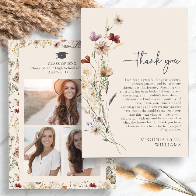 Boho Wildflower Photo Graduation Thank You Card (Boho Wildflower Photo Graduation Thank You Card by Painted Paperie
)