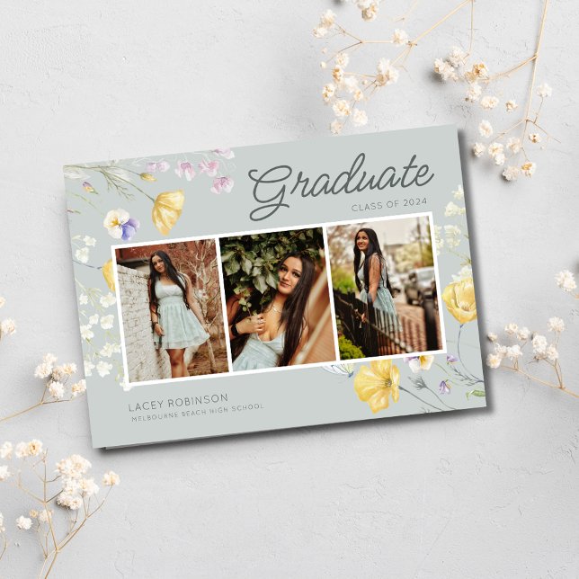 Boho Wildflower Photo High School Graduation  Announcement (Boho Wildflower Photo High School Graduation Announcement)