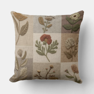 Boho Wildflower Pillow– Neutral Botanical Cushion