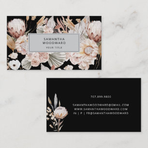 Boho Wildflower Professional Black Business Card
