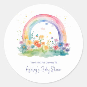 Boho Wildflower Rainbow Baby Shower Classic Round Sticker
