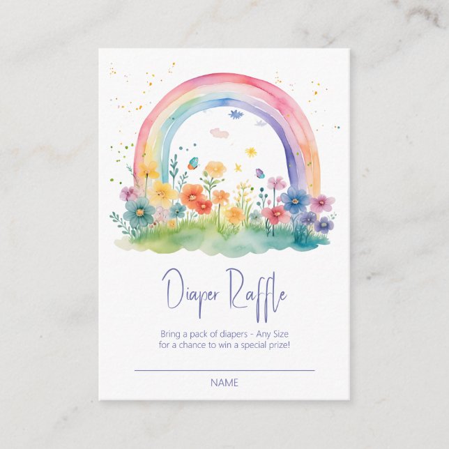Boho Wildflower Rainbow Baby Shower Diaper Raffle Enclosure Card (Front)