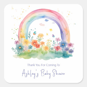 Boho Wildflower Rainbow Baby Shower Square Sticker