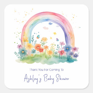 Boho Wildflower Rainbow Baby Shower Square Sticker