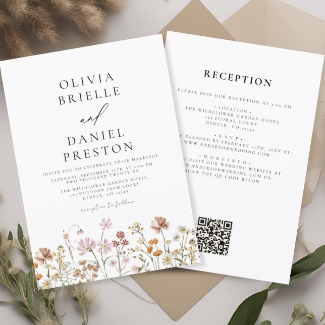 Boho Wildflower Rustic All in One QR Code Wedding Invitation (Creator Uploaded)