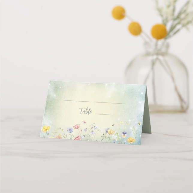 Boho Wildflower Rustic Green Wedding Place Card (Front)