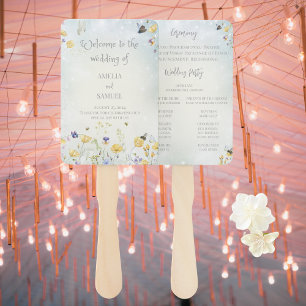 Boho Wildflower Rustic Green Wedding Program Hand Fan