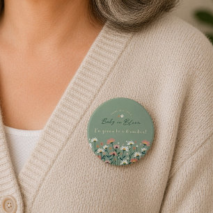 Boho Wildflower Sage Baby in Bloom Shower Button