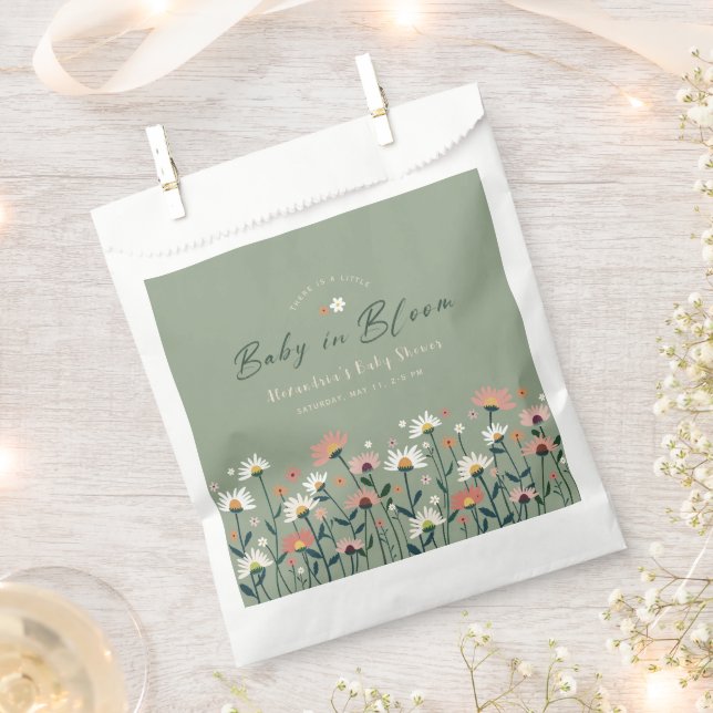 Boho Wildflower Sage Green Baby in Bloom Shower Favour Bags (Clipped)