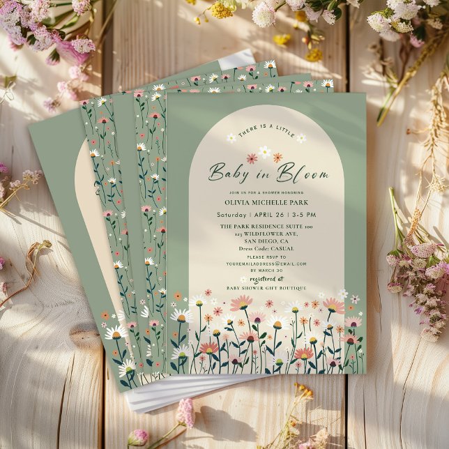 Boho Wildflower Sage Green Baby in Bloom Shower Invitation (Creator Uploaded)