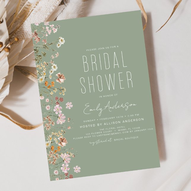 Boho Wildflower Sage Green Bridal Shower  Invitation (Creator Uploaded)