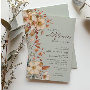 Boho Wildflower Sage Green Floral Baby Shower Invitation