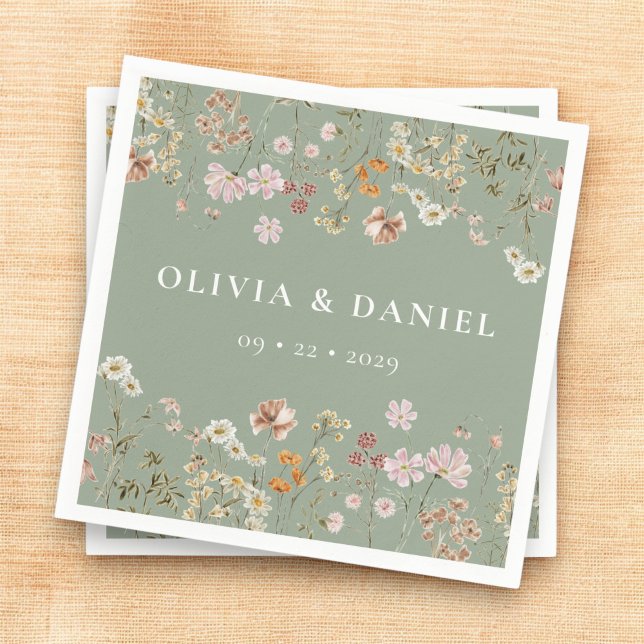 Boho Wildflower Sage Green Garden Wedding Napkin (Creator Uploaded)