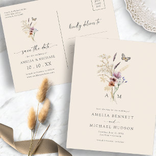 Boho Wildflower Save The Date Postcard