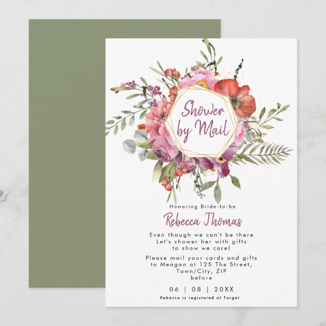 boho wildflower shower by mail bridal shower invitation (Front/Back)