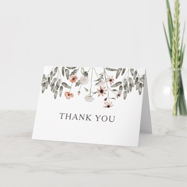 Boho Wildflower Spring Bridal Shower Thank You Card (Front)