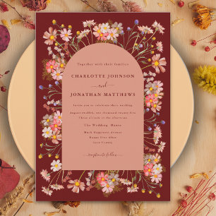 Boho Wildflower Terracotta Arch Fall Wedding Invitation