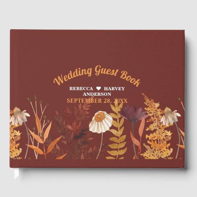 Boho Wildflower Terracotta Autumn Fall Wedding Guest Book (Front)
