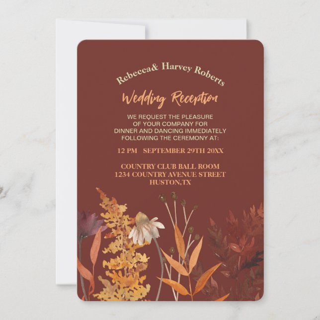 Boho Wildflower Terracotta Autumn Fall Wedding Invitation (Front)