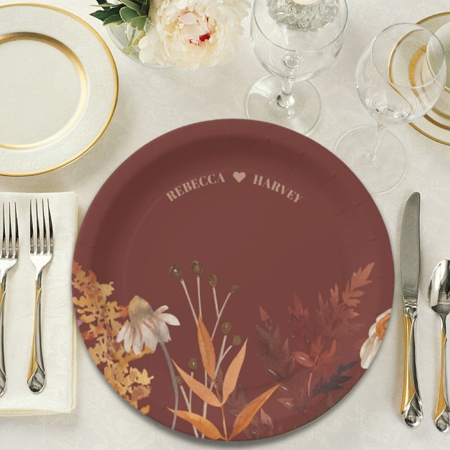 Boho Wildflower Terracotta Autumn Fall Wedding Paper Plate (Boho Wildflower Terracotta Autumn Fall Wedding Paper Plates)