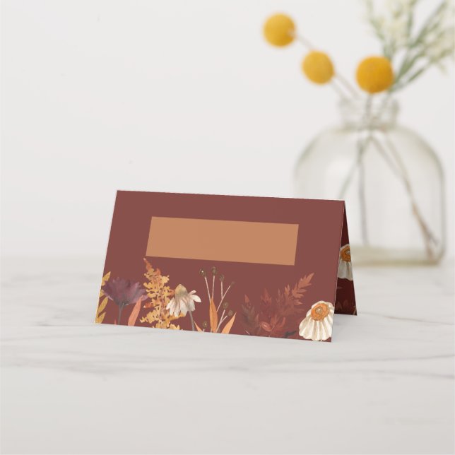 Boho Wildflower Terracotta Autumn Fall Wedding Place Card (Front)