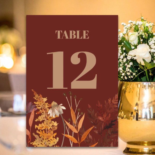 Boho Wildflower Terracotta Autumn Fall Wedding Table Number (Boho Wildflower Terracotta Autumn Fall Wedding Table Number)