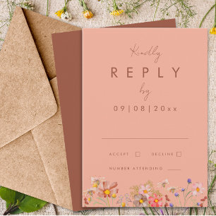 Boho Wildflower Terracotta Fall Wedding Reply RSVP Card