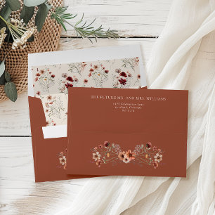 Boho Wildflower Terracotta Wedding Return Address Envelope