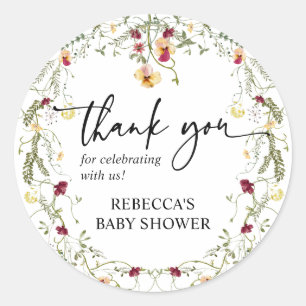 Boho Wildflower Thank You Round Favour Sticker