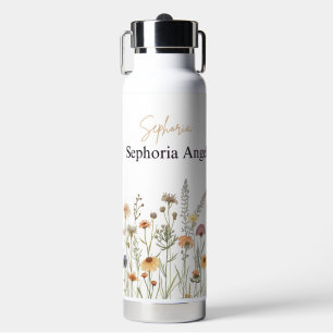 Boho Wildflower Water Bottle with Custom name