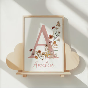 Boho Wildflower Watercolor Baby Girl Name Poster