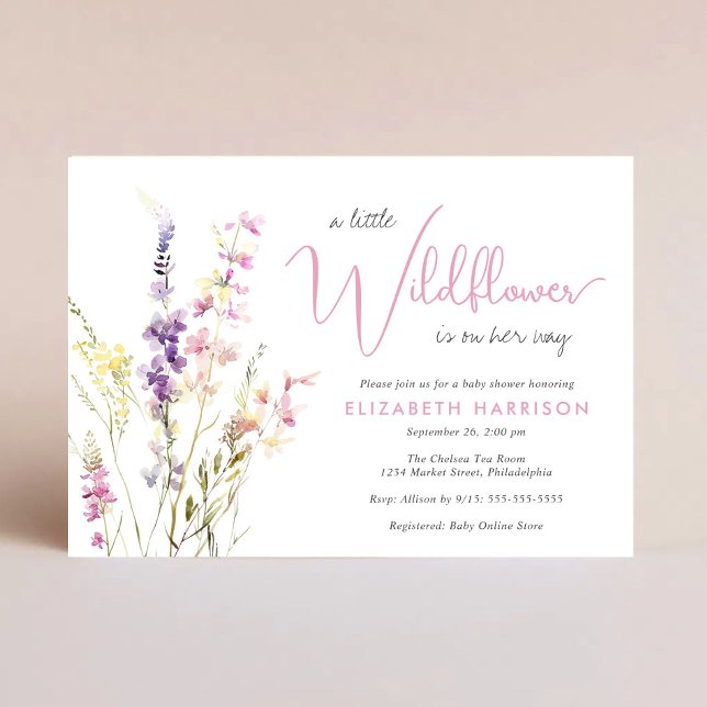Boho Wildflower Watercolor Baby Girl Shower Invitation (Boho Wildflower Watercolor Baby Girl Shower Invitation)