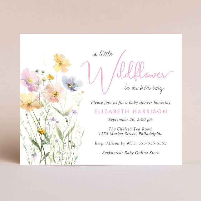 Boho Wildflower Watercolor Baby Girl Shower Invite (Creator Uploaded)