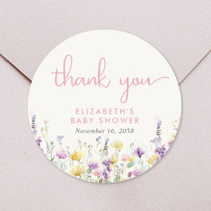 Boho Wildflower Watercolor Baby Shower Thank You Classic Round Sticker