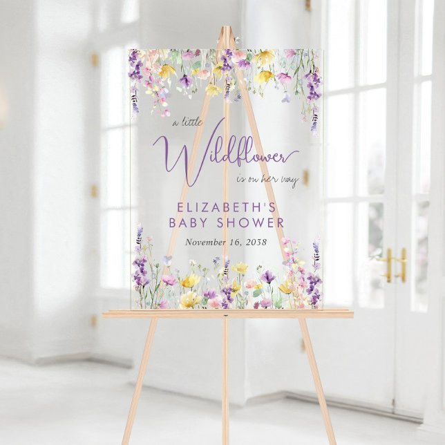 Boho Wildflower Watercolor Baby Shower Welcome Acrylic Sign (Creator Uploaded)