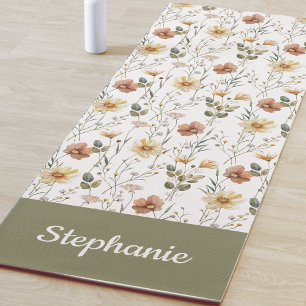 Boho Wildflower Watercolor Custom Name Yoga Mat