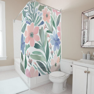 Boho Wildflower Watercolor Floral Bathroom Shower Curtain