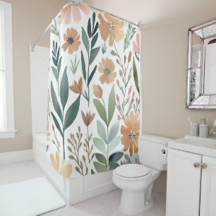 Boho Wildflower Watercolor Floral Bathroom Shower Curtain