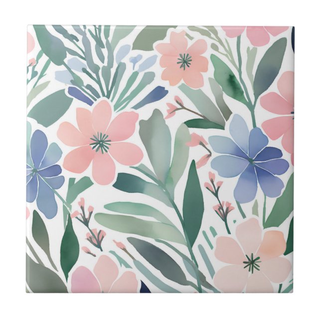 Boho Wildflower Watercolor Floral Pastel Accent Tile (Front)