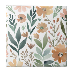 Boho Wildflower Watercolor Floral Pastel Accent Tile