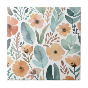 Boho Wildflower Watercolor Floral Pastel Accent Tile