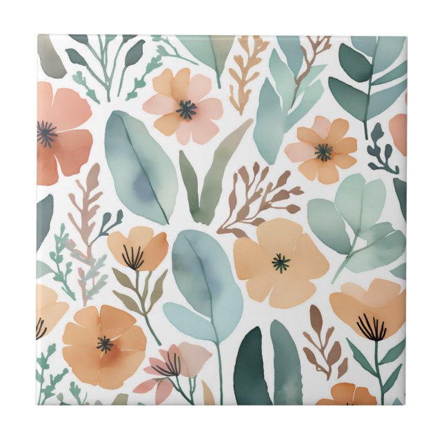 Boho Wildflower Watercolor Floral Pastel Accent Tile (Front)