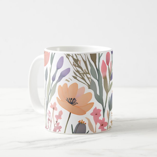 Boho Wildflower  Watercolor Floral Pastel  Coffee Mug (Front Left)