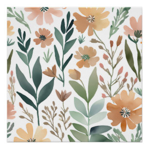 Boho Wildflower Watercolor Floral Pastel Poster