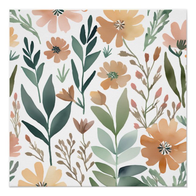 Boho Wildflower Watercolor Floral Pastel  Poster (Front)
