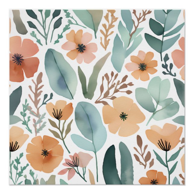 Boho Wildflower Watercolor Floral Pastel  Poster (Front)